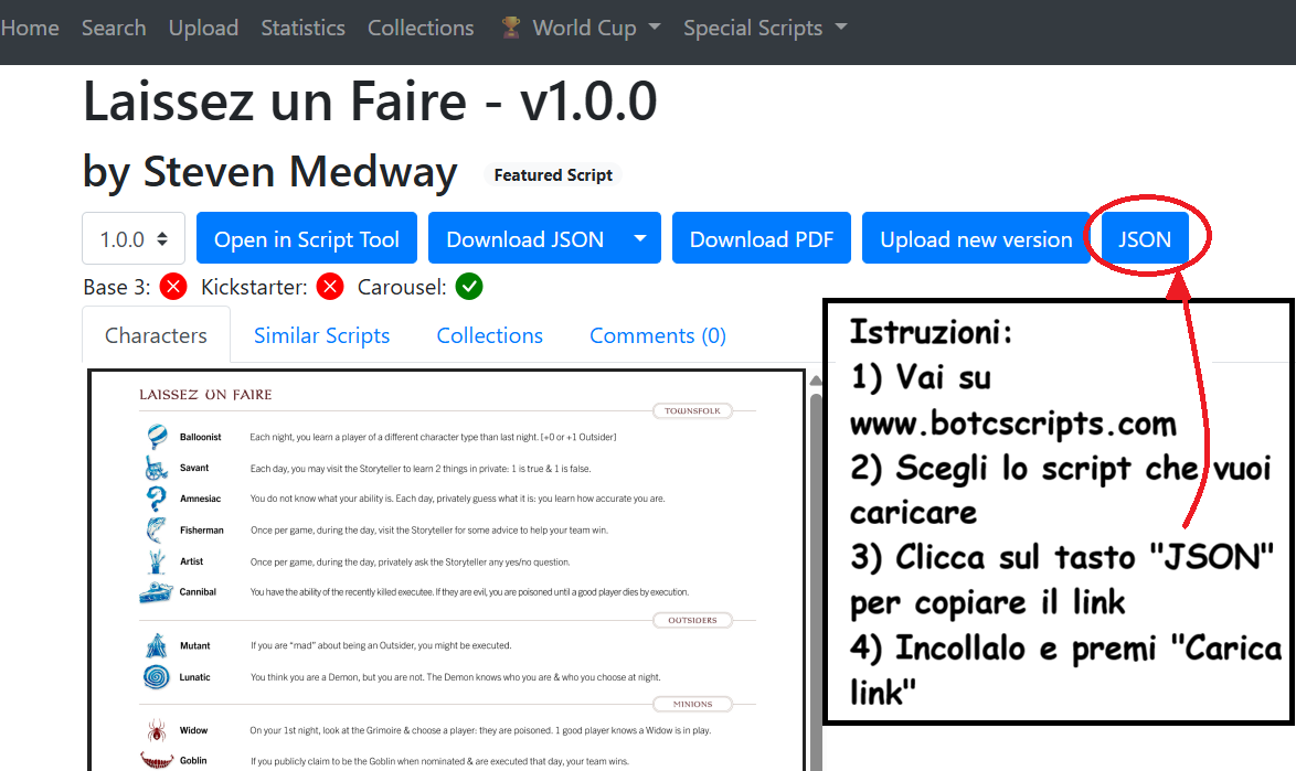Esempio di dove recuperare il link su botcscripts.com
